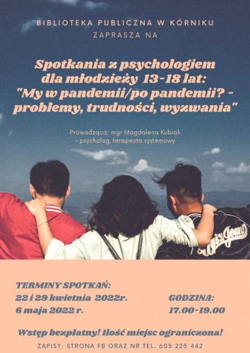 Spotkania z psychologiem dla młodzieży 13-18 lat (Biblioteka w Kórniku)